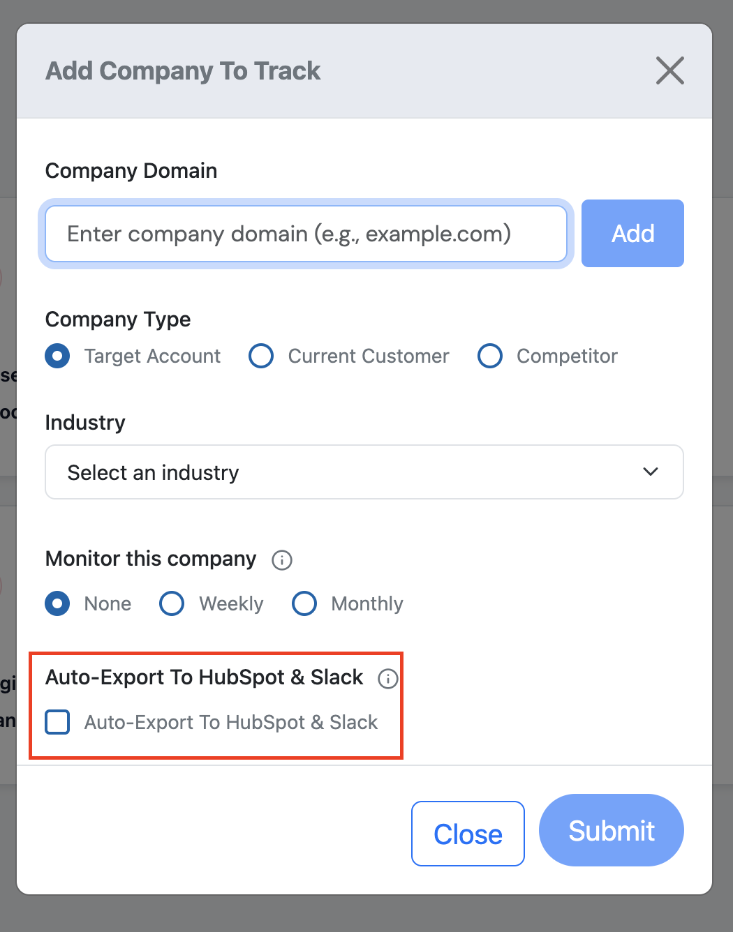 Screenshot: Watchlist and Auto-Export toggle.