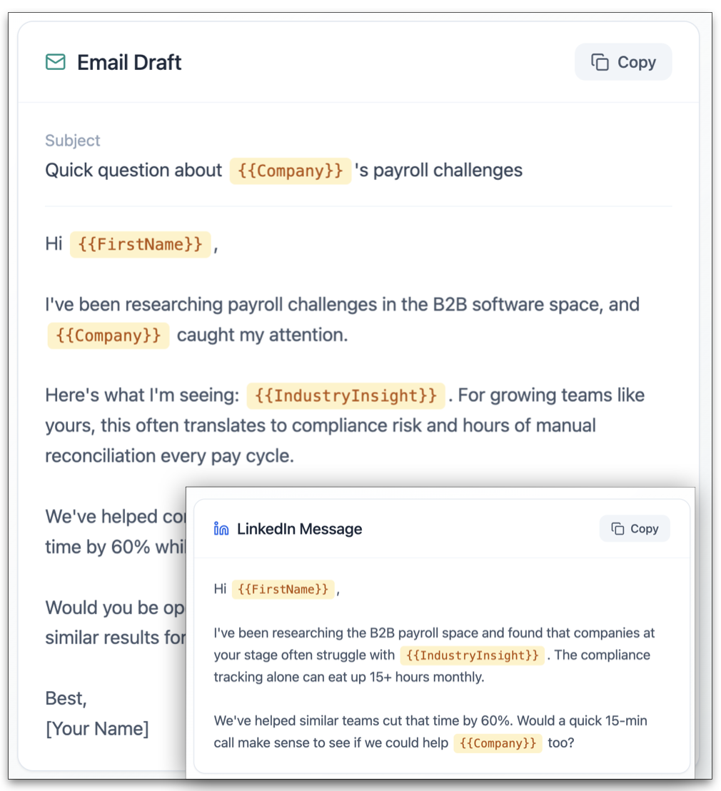 Industry research outreach drafts